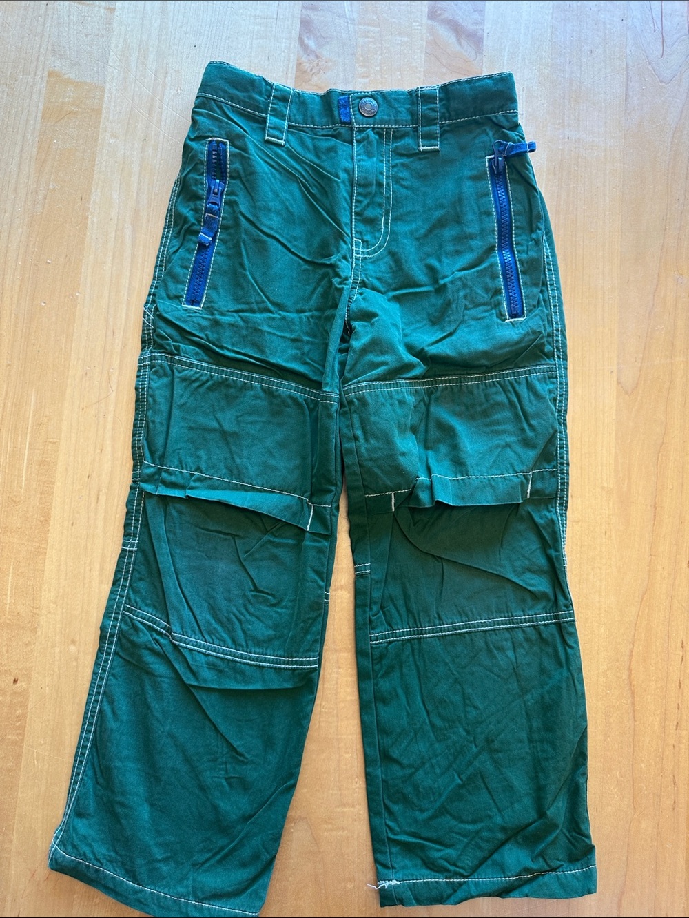 Mini Boden Green Cargo Pants with Blue Zips
